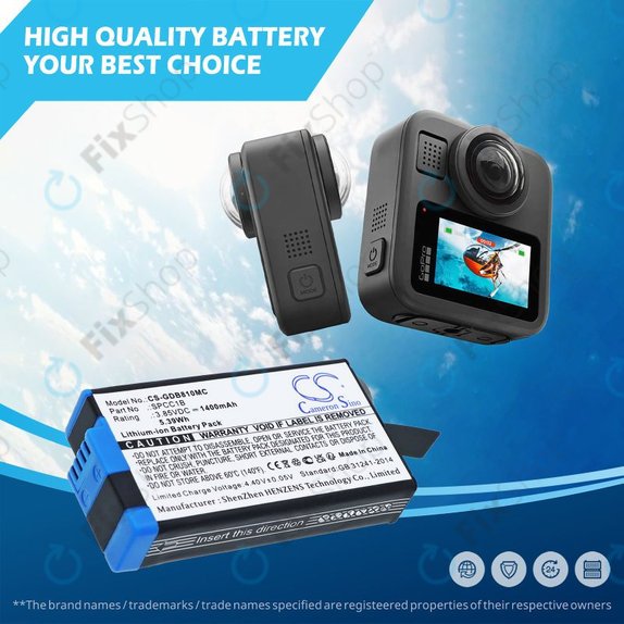 Baterija za GoPro Max, Max 360, Acbat-001, 1400mAh, Li-Ion, 3.85V, SPCC1B, HQ