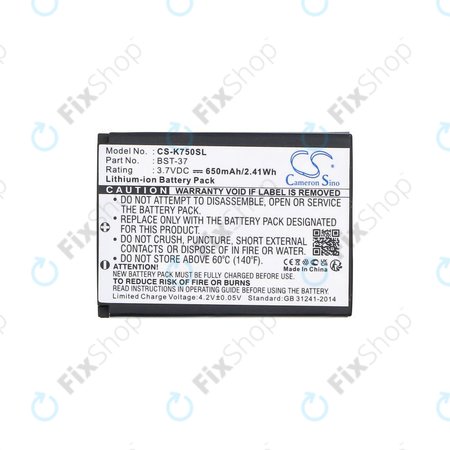 Baterija za Sony Ericsson, 650mAh, Li-Ion, 3.7V, BST-37, HQ