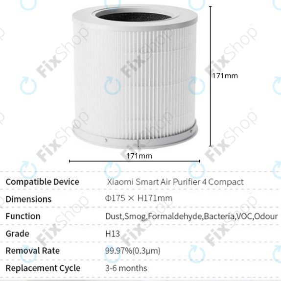 Xiaomi Smart Air Purifier 4 Compact - HEPA filter (Aktivni ugljen) (White)