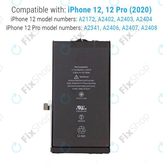 Baterija za iPhone 12, 12 Pro, 2815mAh, A2479, Service Pack