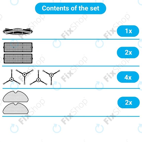 Set rezervnih dijelova za Rowenta Explorer s60 (1x Glavna četka, 2x Filter, 4x Bočna četka, 2x Krpa za brisanje)