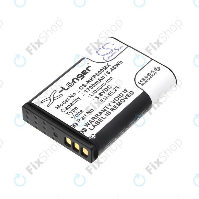 Baterija za Nikon Coolpix, 1700mAh, Li-Ion, 3.8V, EN-EL23, HQ