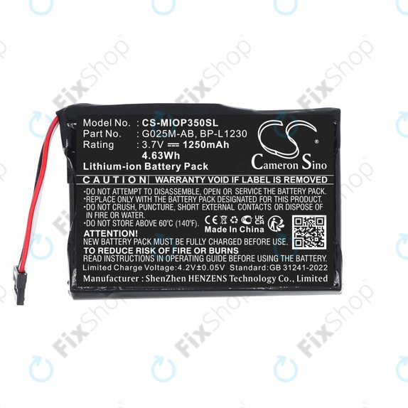 Baterija za Mitac Mio P350, P550, 1250mAh, Li-Ion, 3.7V, BL-LP1230, HQ
