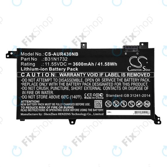 Baterija za Asus VivoBook S14, S430FA, 3600mAh, Li-Ion, 11.55V, B31N1732, HQ