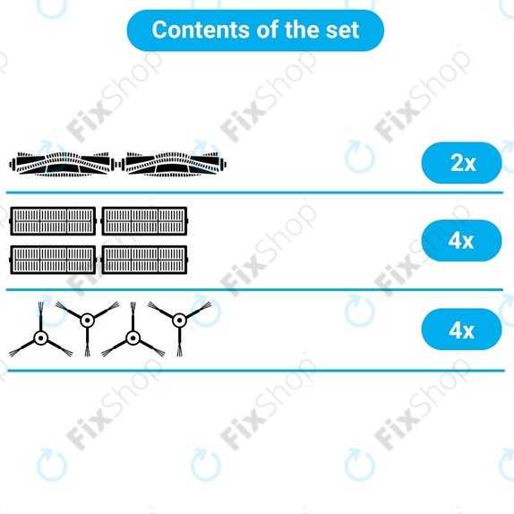 Set rezervnih dijelova za Rowenta X-Plorer S75s (2x Glavne četke, 4x Filteri, 4x Bočne četke)
