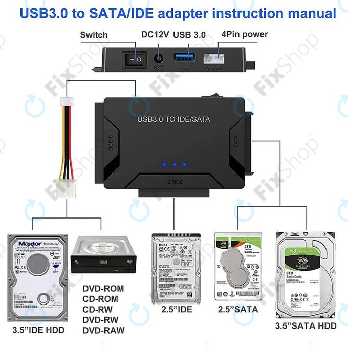 USB 3.0 na SATA / IDE adapter za 2.5" i 3.5" HDD/SSD te optičke pogone