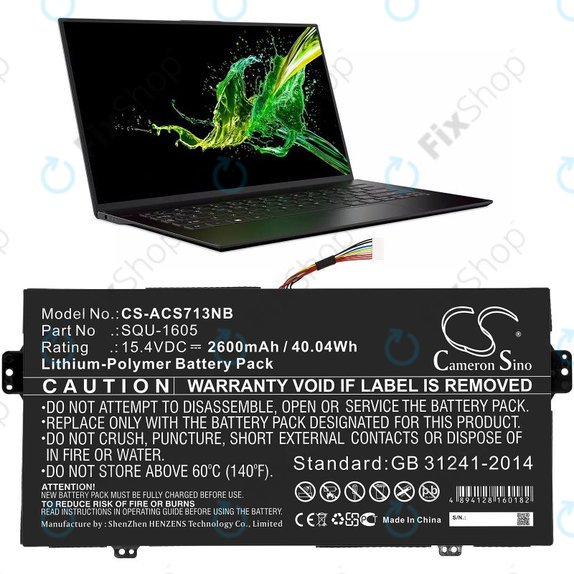 Baterija za Acer SF713-51, 2600mAh, Li-Pol, 15.4V, SQU-1605, HQ