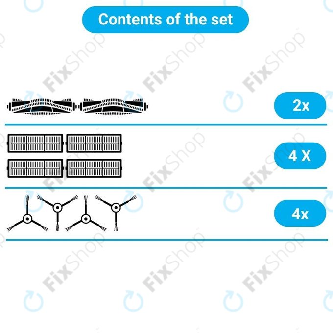 Set rezervnih dijelova za Xiaomi Dreame Bot L10 Pro, D9, D9 Pro, D9 Max, Trouver LDS (2x Glavne četke, 4x Filteri, 4x Bočne četke)