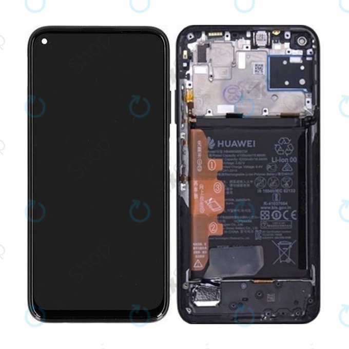 Huawei P40 lite - LCD zaslon + zaslon osjetljiv na dodir + okvir + baterija (ponoćno crna) - 02353KFU