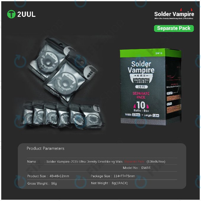 Pletenica za odlemljivanje, Solder Vampire, 2UUL DW16, pojedinačno pakiranje, 10 rola/kutija