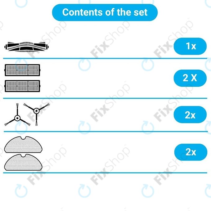 Set rezervnih dijelova za Xiaomi Dreame Bot L10 Pro, D9, D9 Pro, D9 Max, Trouver LDS (1x Glavna četka, 2x Filteri, 2x Bočne četke, 2x Krpice za mop)