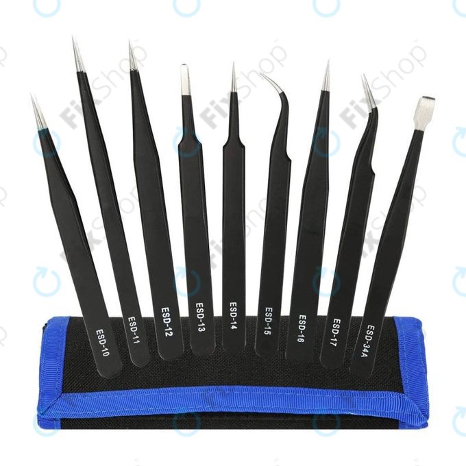 ESD Antistatički set pinceta od nehrđajućeg čelika 9u1