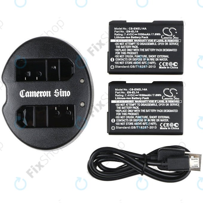 2 baterije s punjačem zaNikon Coolpix P7000, P7700, D3100, D3200, D5100, 1030mAh, Li-Ion, 7.4V, EN-EL14, HQ
