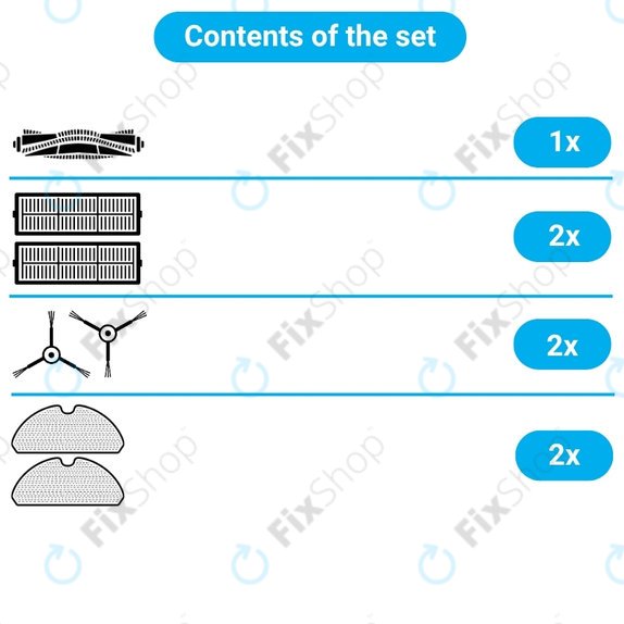 Set rezervnih dijelova za Xiaomi Dreame D9 Max Gen2, D10s, D10s Pro (1x Glavna četka, 2x Filter, 2x Bočna četka – crna, 2x Krpa za brisanje)