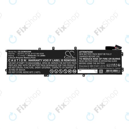 Baterija za Dell XPS 15, Dell Precision 9560, 9570, 8000mAh, Li-Pol, 11.4V, 6GTPY, HQ