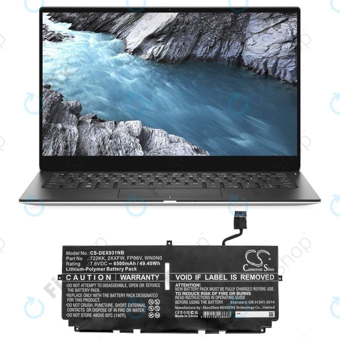 Baterija za Dell XPS 13 9300, 9380, 9310, 6500mAh, Li-Pol, 7.6V, 2XXFW, HQ