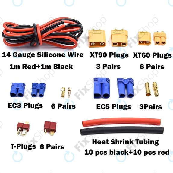 Amass - Set za Popravak Baterija (T-plug, EC3, XT60, Silikonska Žica i Termo Skupljajuće Bužirke)