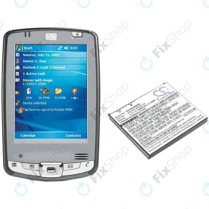 Baterija za HP Compaq iPAQ rx3000, rx3115, rx3700, hx2110, hx2790, 1400mAh, Li-Ion, 3.7V, HSTNH-M03B-SS, HQ