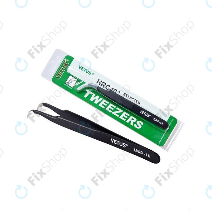 Vetus ESD-15 - Antistatička metalna pinceta sa zakrivljenim vrhom (120 mm)