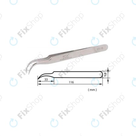 Vetus ST-15 - Profesionalna metalna pinceta sa zakrivljenim vrhom (120 mm)