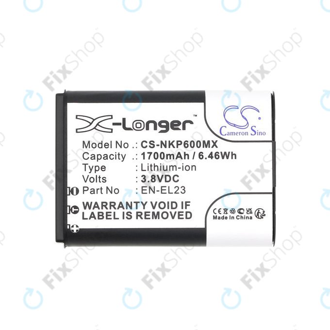 Baterija za Nikon Coolpix, 1700mAh, Li-Ion, 3.8V, EN-EL23, HQ