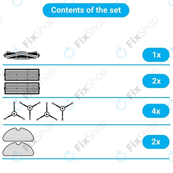 Set rezervnih dijelova za ETA Falco Smart, Silvercrest SSR A1 SSR AL1, Tesla Robostar T82 (1x Glavna četka, 2x Filter, 4x Bočna četka, 2x Krpa za brisanje)
