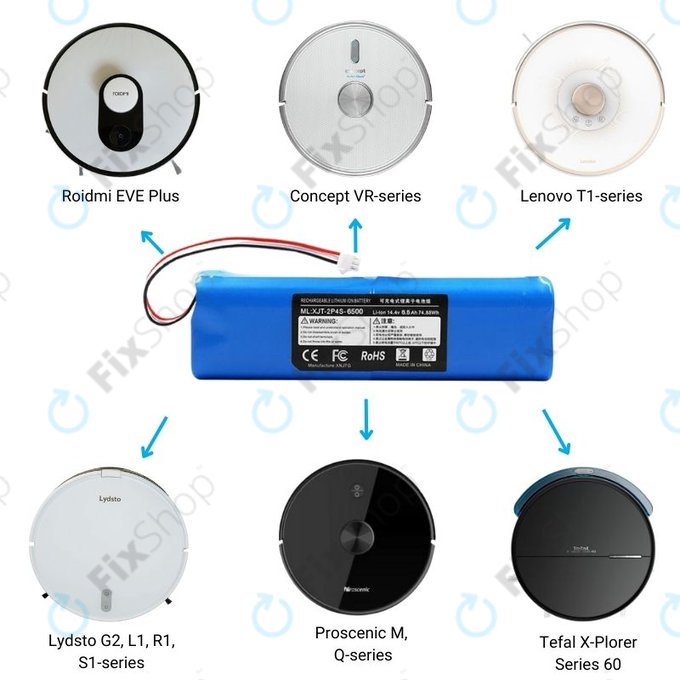 Xiaomi Roidmi EVE Plus, Viomi, Lydsto, Proscenic, Tefal - Baterija XJT-2P4S-6800 Li-Ion 14.4V 6800mAh