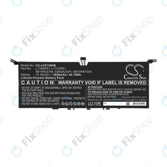 Baterija za Lenovo IdeaPad 730-13, 2650mAh, Li-Pol, 15.36V, 5B10R32748, HQ