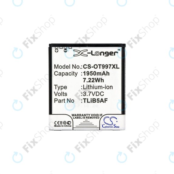 Baterija za Alcatel One Touch 997, X Pop, TCL S710, S800, 1950mAh, Li-Ion, 3.7V, TLiB5AF, HQ