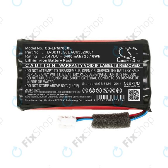 Baterija za LG Music Flow P7, Xboom Go PK7, 3400mAh, Li-Ion, 7.4V, TD-Bb11LG, HQ