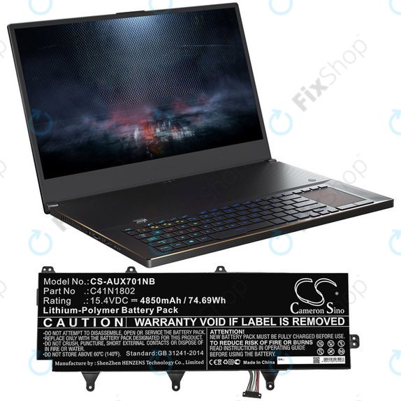 Baterija za Asus Zephyrus Gx701, Rog Zephyrus S Gx701, Rog Gx701, 4850mAh, Li-Pol, 15.4V, C41N1802, HQ