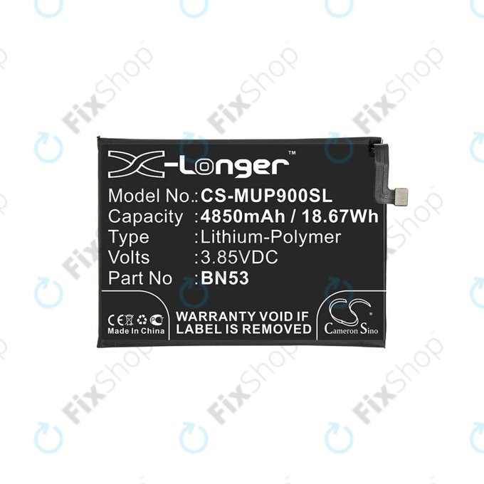 Baterija za Xiaomi Redmi Note 9 Pro, 4850mAh, Li-Pol, 3.85 V, BN53, HQ