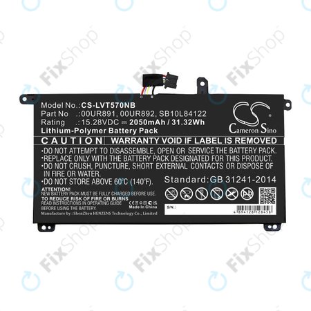 Baterija za Lenovo ThinkPad P51s, P52s, T570, T580, 2050mAh, Li-Pol, 15.28V, 00UR891, HQ