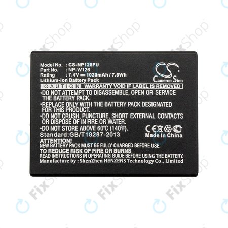 Baterija za Fujifilm FinePix, 1020mAh, Li-Ion, 7.4V, NP-W126, NP-W126S, HQ