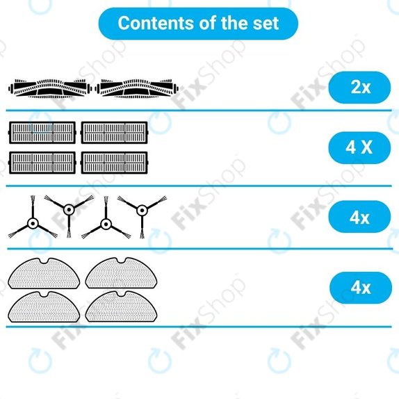 Set rezervnih dijelova za Xiaomi Dreame Bot L10 Pro, D9, D9 Pro, D9 Max, Trouver LDS (2x Glavne četke, 4x Filteri, 4x Bočne četke, 4x Krpice za mop)