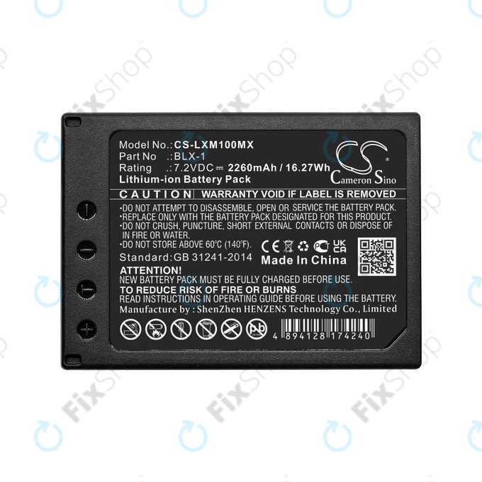 Baterija za Olympus OM SYSTEM OM-1, OM-1 Mirrorless, 2260mAh, Li-Ion, 7.2V, BLX-1, HQ