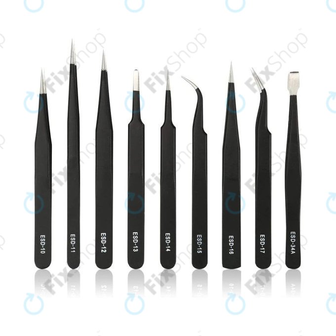 ESD Antistatički set pinceta od nehrđajućeg čelika 9u1