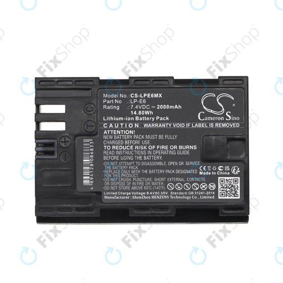 Baterija za Canon EOS 5D Mark II, EOS 7D, EOS 70D, 2000mAh, Li-Ion, 7.4V, LP-E6, HQ