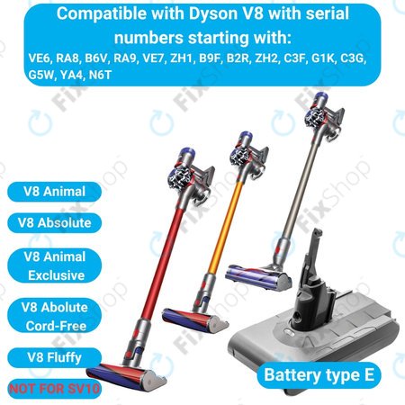Dyson V8 - Baterija 215681, PM8-US-HFB1497A Li-Ion 21.6V 2600mAh HQ