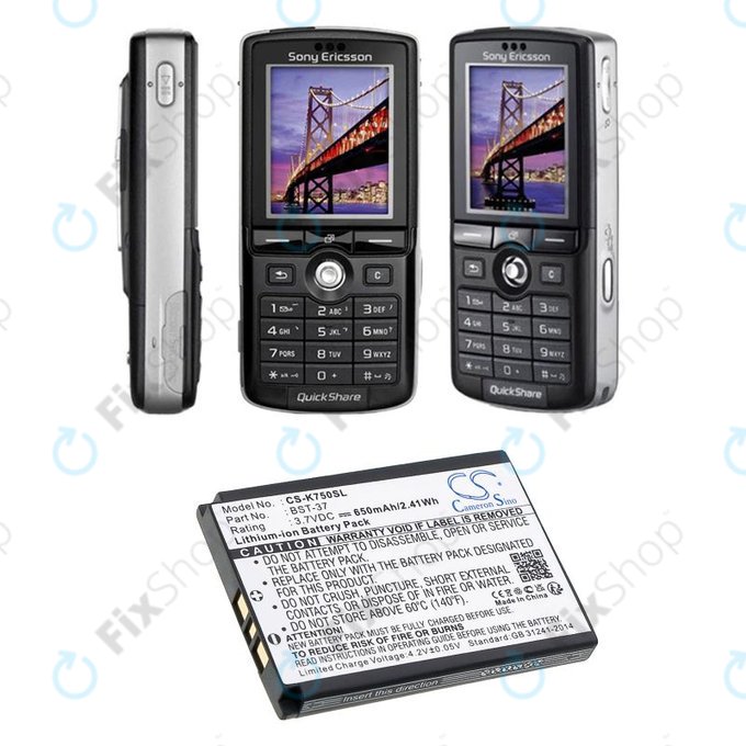 Baterija za Sony Ericsson, 650mAh, Li-Ion, 3.7V, BST-37, HQ