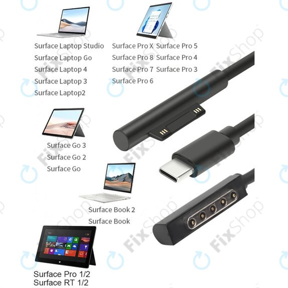 BY-006S - Multifunkcijski kabel za napajanje za Microsoft Surface Book, Go, Laptop, Pro, RT