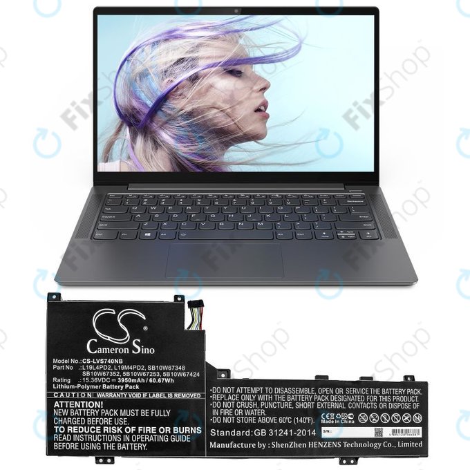 Baterija za Lenovo Yoga S740 14, IdeaPad S740-14IIL, 3950mAh, Li-Pol, 15.36V, L19L4PD2, HQ
