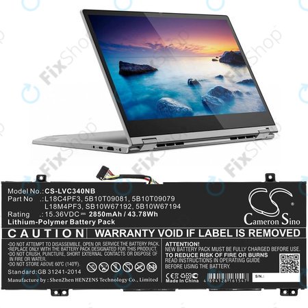 Baterija za Lenovo Ideapad C340, Ideapad Flex, 2850mAh, Li-Pol, 15.36V, L18C4PF3, HQ
