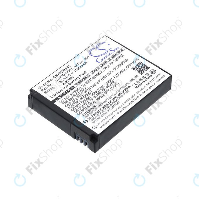 Baterija za GoPro HD Hero, Hero2, 1100mAh, Li-Ion, 3.7V, AHDBT-001, HQ