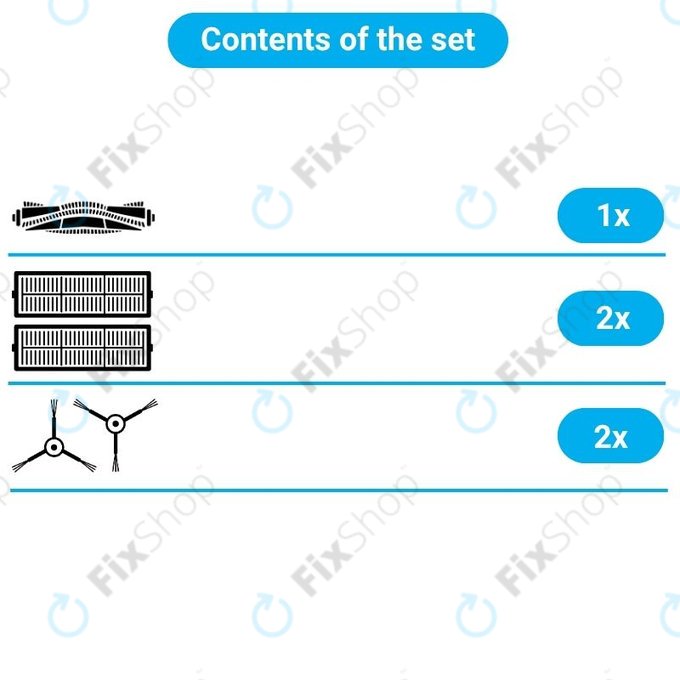 Set rezervnih dijelova za Xiaomi Mi Robot Vacuum Mop (Mijia 1C), 2 (Mijia 2C) 2 Pro+ (Mijia 1T) (1x Glavna četka, 2x Filter, 2x Bočna četka)