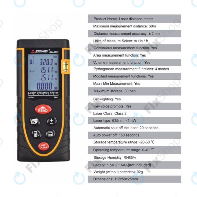 SNDWay SW-M60 - Lasersko elektroničko ravnalo visoke preciznosti (60 m)