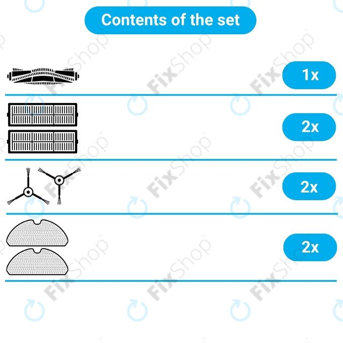 Set rezervnih dijelova za Xiaomi Dreame Mova S10 (1x Glavna četka, 2x Filter, 2x Bočna četka, 2x Krpa za brisanje)
