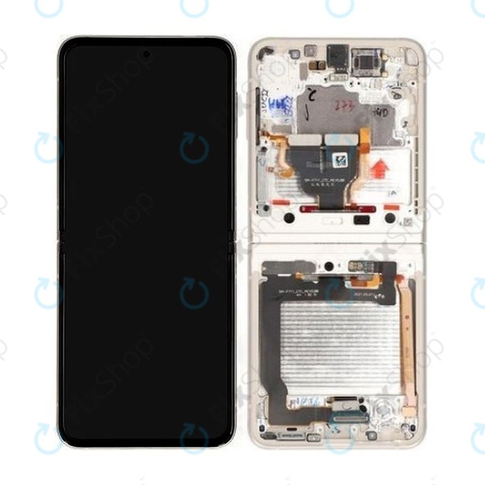 Samsung Galaxy Z Flip 3 F711B - LCD zaslon + leća osjetljiva na dodir + okvir (krem) - GH82-27243B, GH82-27244B Originalni servisni paket