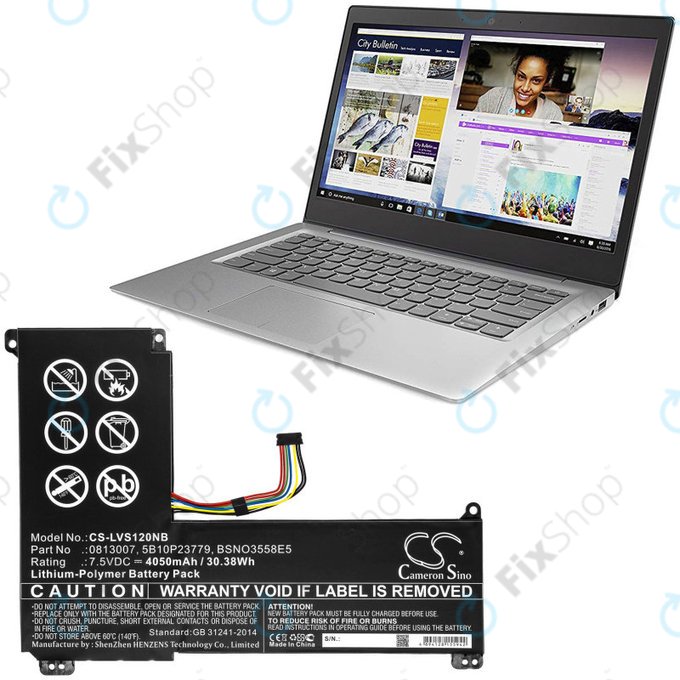 Baterija za Lenovo IdeaPad 120S, 4050mAh, Li-Pol, 7.5V, 0813007, HQ