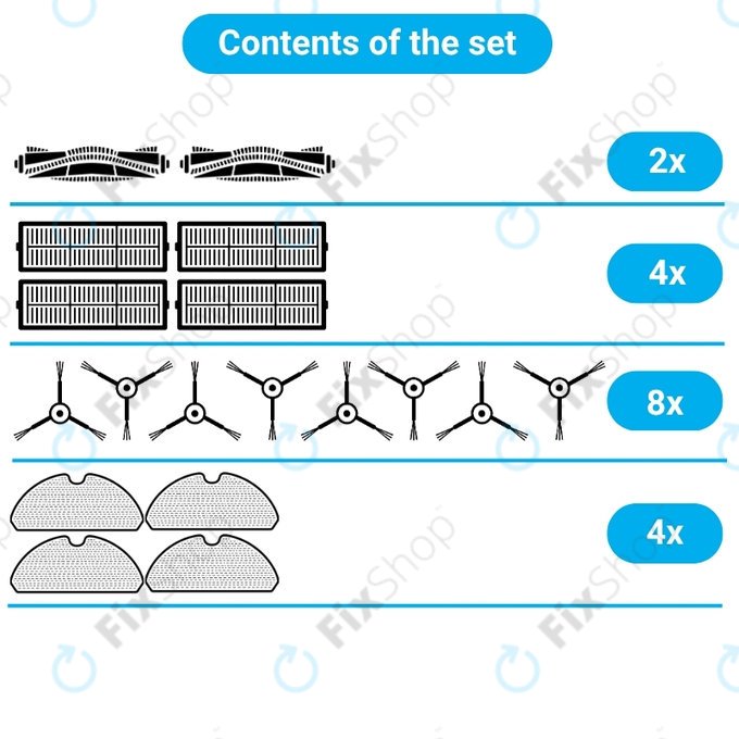 Set rezervnih dijelova za Rowenta Explorer s60 (2x Glavna četka, 4x Filter, 8x Bočna četka, 4x Krpa za brisanje)
